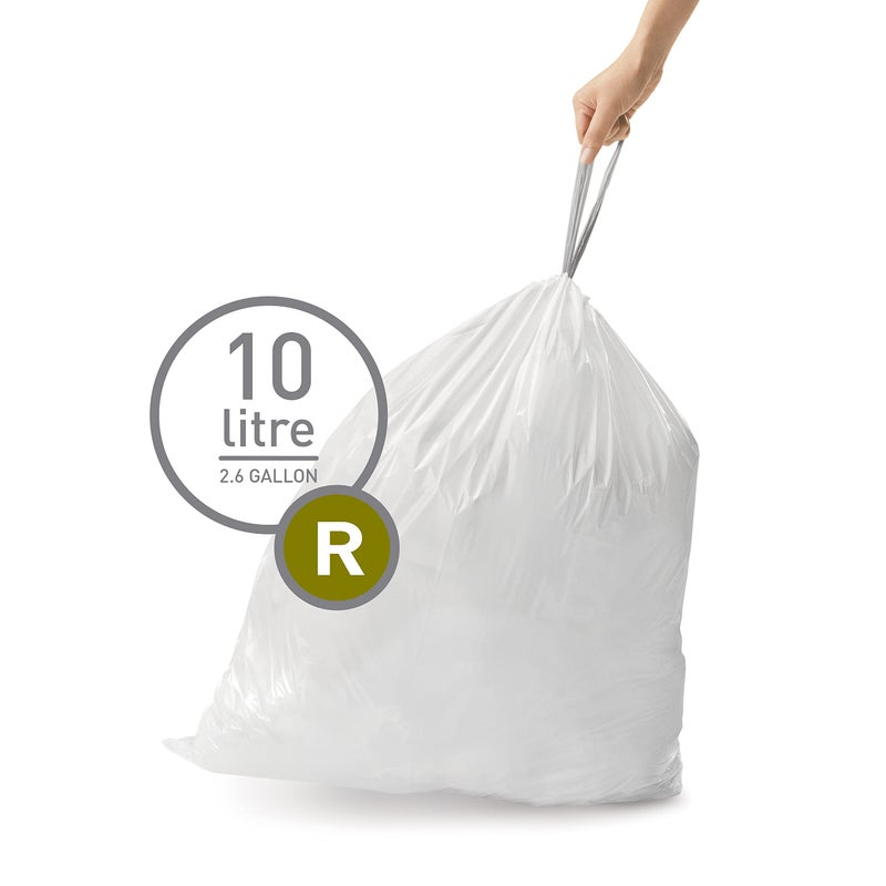 simplehuman Code R 100 Count, Dispenser Pack Custom Fit Liners, Drawstring Trash Bags, 10 Liter / 2.6 Gallon, White - Image 2